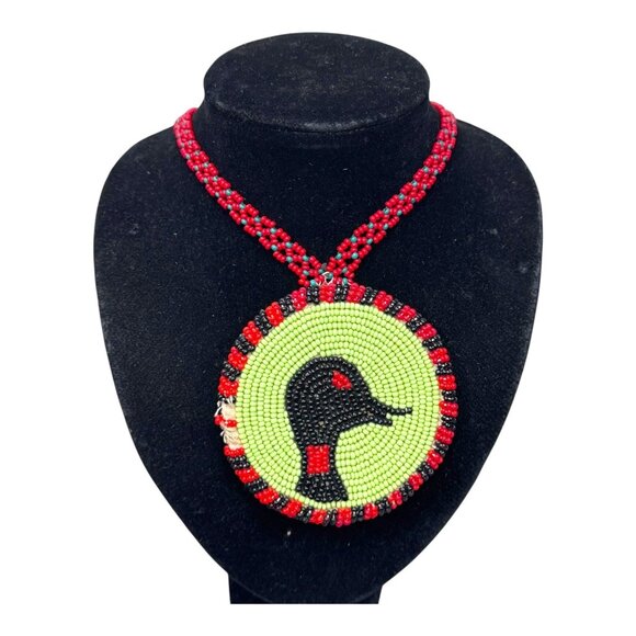 Handmade Native American Vtg Large Beaded Duck Medallion Pendant Necklace READ - Picture 1 of 7